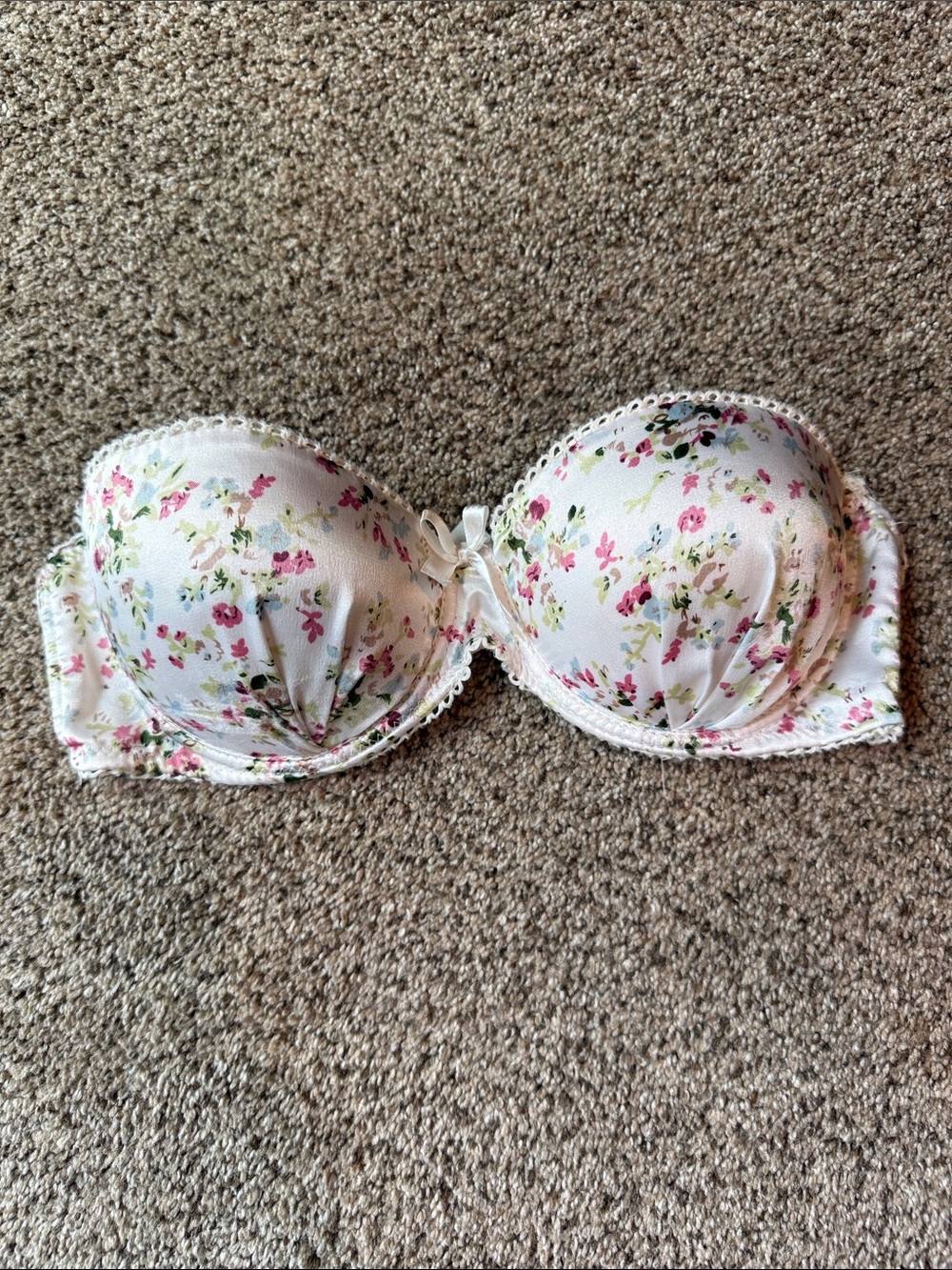 Native Intimates | White Strapless Bandeau with Pink Floral Print